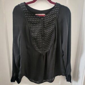 ZARA Black Long Sleeve Blouse with Rhinestone/Studded Bib Front - Size Small